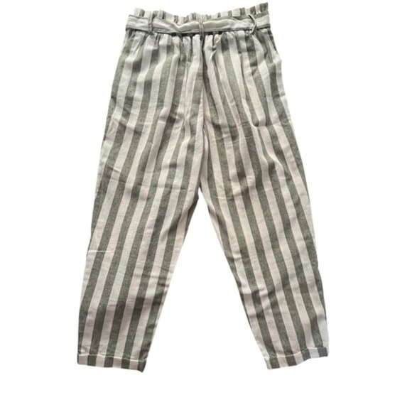 Cisono Linen Collection Striped Paperbag Waist Ankle Pants S - Picture 2 of 11
